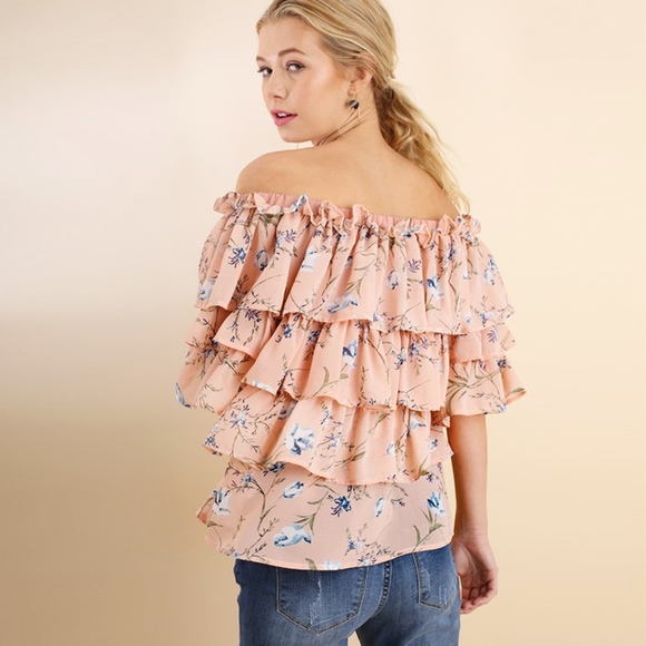 Layered Off-Shoulder Floral Print Blouse - Picture 2 of 3